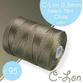 Nylonová nit C-Lon pevná korálková nit. Barva 95 Olive. Síla nitě 0,5mm. Balení 78m na cívce.