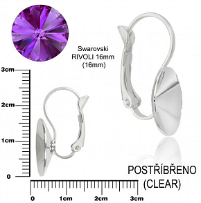 Náušnice mechanická na komponenty Swarovski RIVOLI. Barva stříbrná.  Velikost 16mm. 