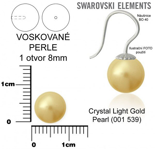 SWAROVSKI 5818 Voskované Perle 1otvor barva 539 CRYSTAL LIGHT GOLD PEARL velikost 8mm.