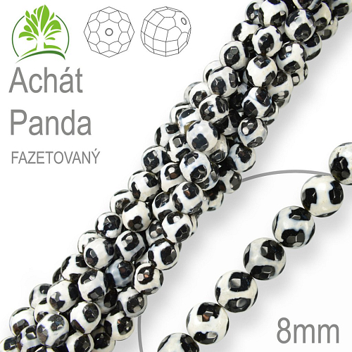 Korálky z minerálů Achát Panda  fazetovaný. Velikost pr.8mm. Balení 10Ks.