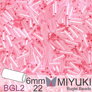 Korálky Miyuki Bugle Bead 6mm. Barva BGL2-22. Silverlined Pink Balení 10g.