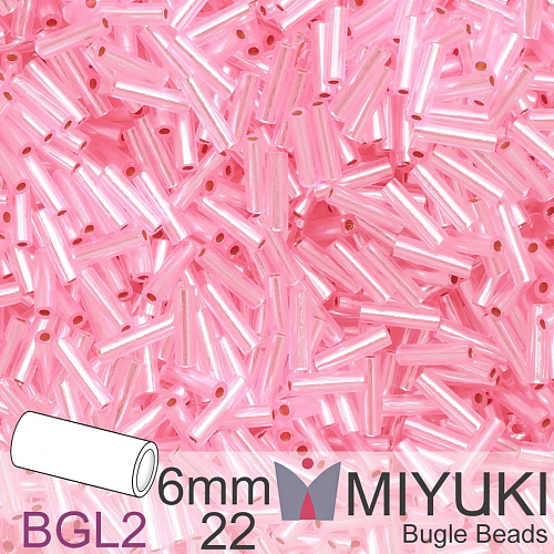 Korálky Miyuki Bugle Bead 6mm. Barva BGL2-22. Silverlined Pink Balení 10g.