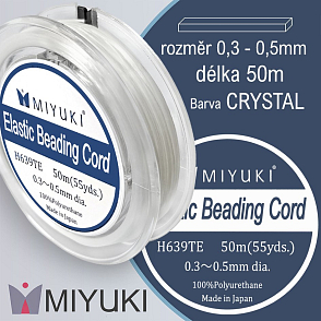 Miyuki elastická POLYURETANOVÁ nit 0,3~0,5mm. Barva Crystal (mléčná). VÝHODNÉ balení 50m (55yds).