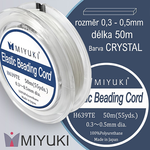 Miyuki elastická POLYURETANOVÁ nit 0,3~0,5mm. Barva Crystal (mléčná). VÝHODNÉ balení 50m (55yds).