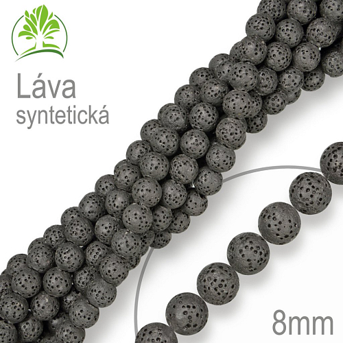 Korálky z minerálů Láva syntetická. Velikost pr.8mm. Balení 10Ks.