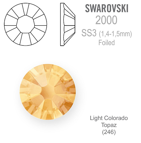 SWAROVSKI ELEMENTS No Hot-Fix FOILED velikost SS3 barva LIGHT COLORADO TOPAZ (246). Balení 40Ks.
