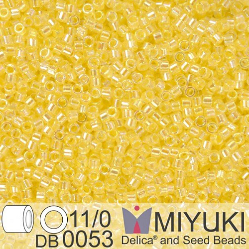 Korálky Miyuki Delica 11/0. Barva Lt Yellow Lined Crystal AB DB0053. Balení 5g.
