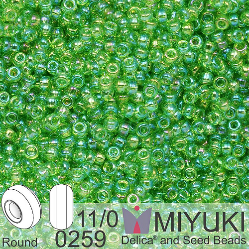 Korálky Miyuki Round 11/0. Barva 0259 Tr Apple Green AB . Balení 5g.