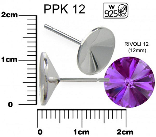 NÁUŠNICE puzeta na rivoli ozn. PPK 12. Materiál STŘÍBRO AG925.váha 0,45g.