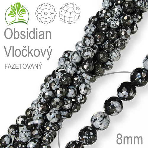 Korálky z minerálů Obsidian Vločkový Fazetovaný přírodní polodrahokam. Velikost pr.8mm. Balení 10Ks.