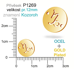 Přívěsek Chirurgická Ocel ozn-P1269 znamení KOZOROH 2x otvor velikost pr.12mm. Barva POZLACENO. Řada přívěsků ProfiLUX