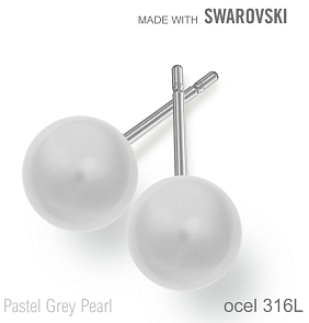 Náušnice sada Made with Swarovski 5818 Pastel Grey Pearl (001 968) 8mm+puzeta 316L