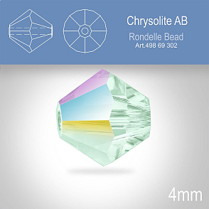 PRECIOSA Bicone MC BEAD (sluníčko) velikost 4mm. Barva CHRYSOLITE AB. Balení 31ks .