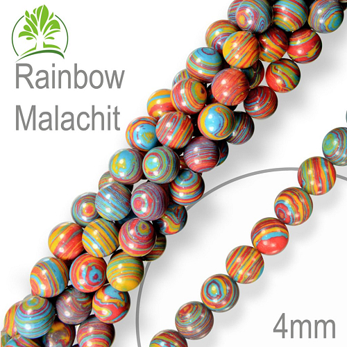 Korálky z minerálů Rainbow Malachit (dobarvovaný na barvu Duha) přírodní polodrahokam. Velikost pr.4mm. Balení 18Ks.