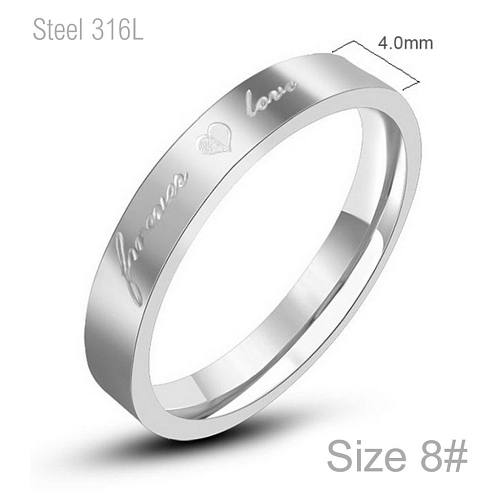 Prsten z chirurgické ocele R 475 hladký s nápisem Forever Love o velikosti 8