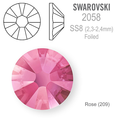 SWAROVSKI FOILED velikost SS8 barva ROSE 