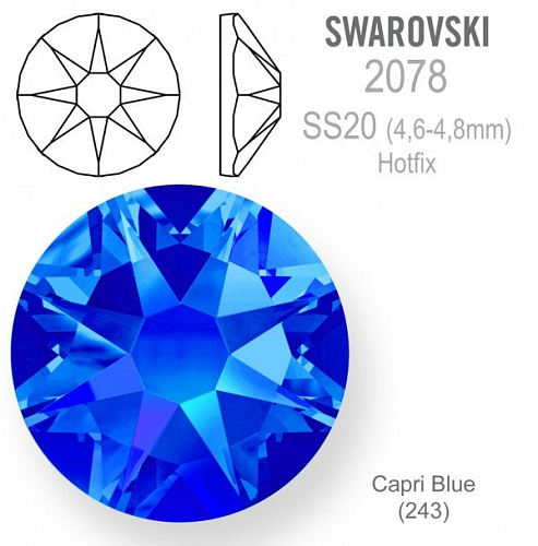 SWAROVSKI xirius rose HOTFIX 2078 velikost SS20 barva Capri Blue