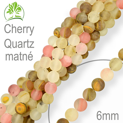 Korálky z minerálů Cherry Quartz matný přírodní polodrahokam. Velikost pr.6mm. Balení 12Ks.