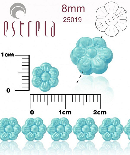 Korálky VOSKOVANÉ tvar KYTIČKA velikost 8mm. Barva 25019 (Tyrkysová). Balení 12Ks.