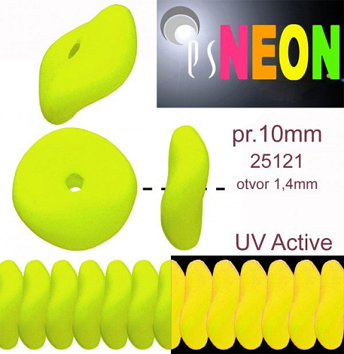 Korálky NEON (UV Active) ROZDĚLOVAČ velikost pr.10mm barva 25121 ŽLUTÁ. Balení 15Ks. 