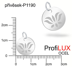Přívěsek Ocel ozn-P1190 MEDAILON se symbolem LOTOSU  velikost pr.12mm tl.1.0mm. Velikost kroužku 5mm. Řada přívěsků ProfiLUX.