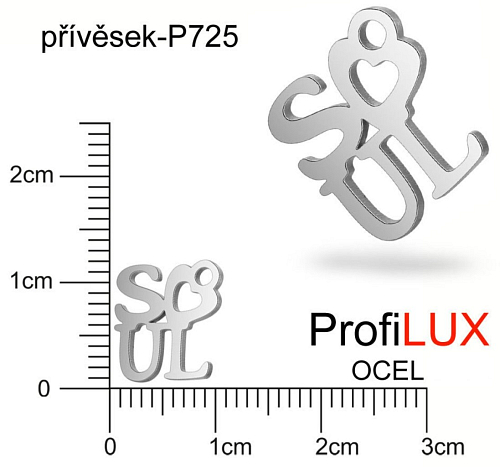 Přívěsek Chirurgická Ocel ozn-P725 nápis SOUL velikost 10x11mm. Řada přívěsků ProfiLUX