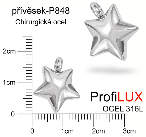 Přívěsek Chirurgická Ocel ozn-P848 HVĚZDA s očkem velikost 18x15mm. Řada přívěsků ProfiLUX