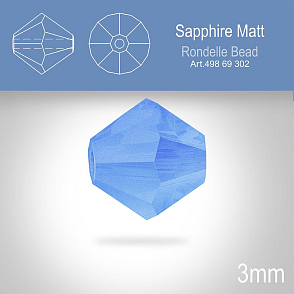 PRECIOSA Bicone (sluníčko) velikost 3mm. Barva SAPPHIRE MATT. Balení 40ks