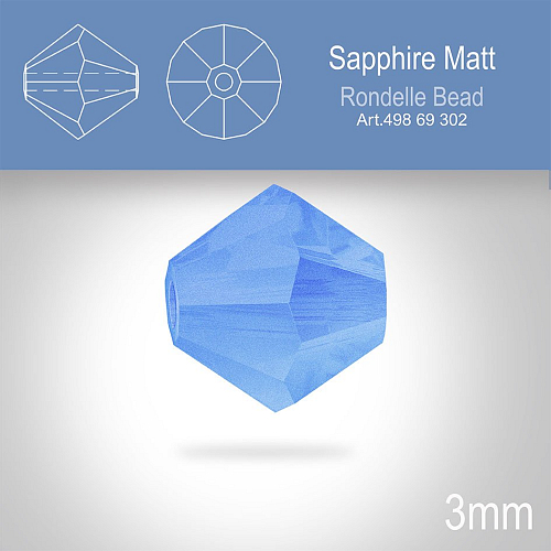 PRECIOSA Bicone (sluníčko) velikost 3mm. Barva SAPPHIRE MATT. Balení 40ks