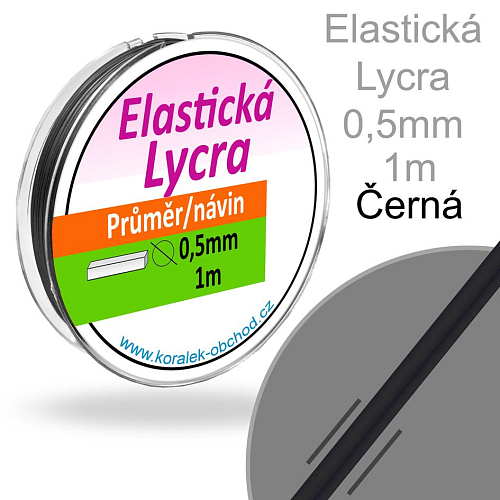 Elastická LYCRA pružná vícevláknová nit pr. 0,5mm. Barva Černá. Balení metráž