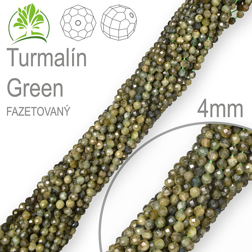 Korálky z minerálů Turmalín Green Fazetovaný polodrahokam. Velikost pr.4mm. Balení 95Ks. 