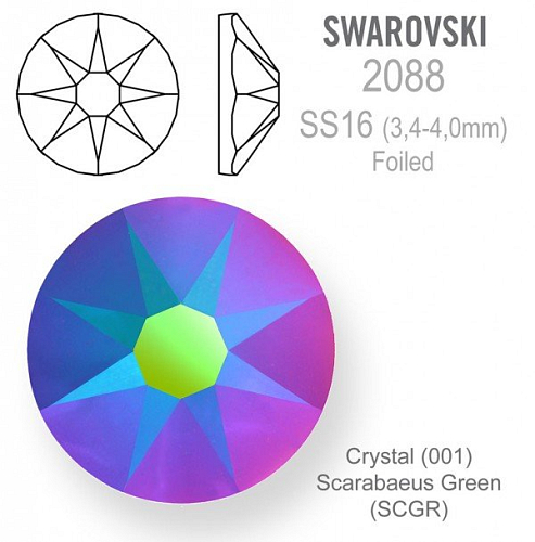 Swarovski XIRIUS FOILED 2088 velikost SS16 barva Crystal Scrabaeus Green