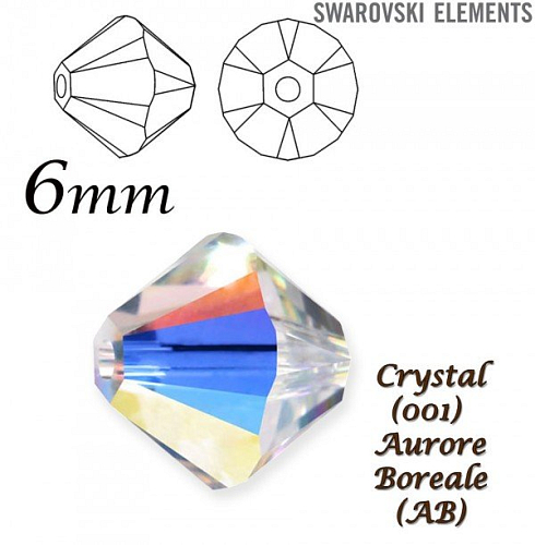 SWAROVSKI XILION BEAD 5328 barva CRYSTAL AURORE BOREALE velikost 6mm. Balení 10Ks