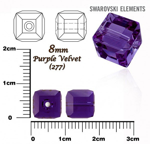 SWAROVSKI CUBE Beads 5601 barva PURPLE VELVET velikost 8mm.
