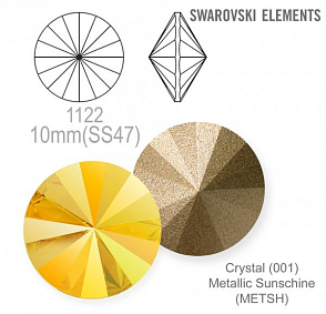 SWAROVSKI RIVOLI 1122 barva Crystal (001) Metallic Sunshine (METSH) velikost 10mm