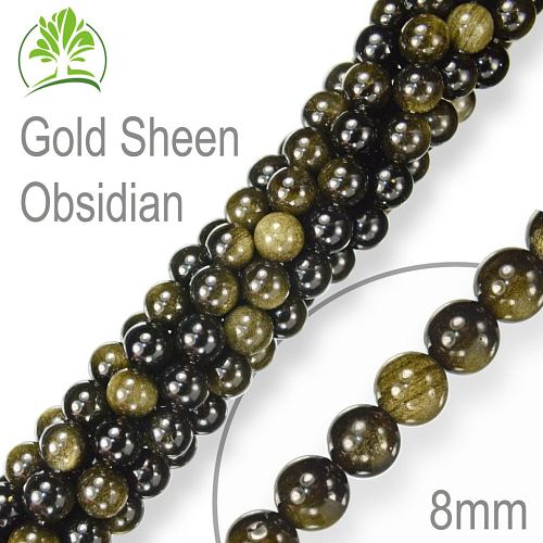Korálky z minerálů Gold Sheen Obsidian. Velikost pr.8mm. Balení 10Ks.