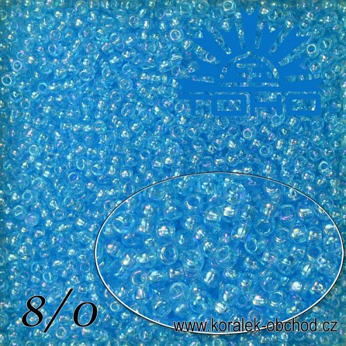 Korálky TOHO tvar ROUND (kulaté). Velikost 8/0. Barva č.163-Trans-Rainbow Aquamarine . Balení 10g.