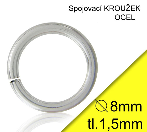 KROUŽEK spojovací-CHIRURGICKÁ OCEL 316L. Velikost venkovní pr.8,0mm tl.1,5mm.