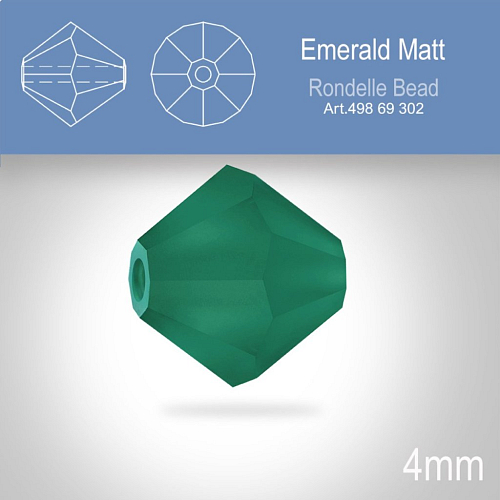 PRECIOSA Bicone MC BEAD (sluníčko) velikost 4mm. Barva EMERALD  Matt. Balení 30ks .