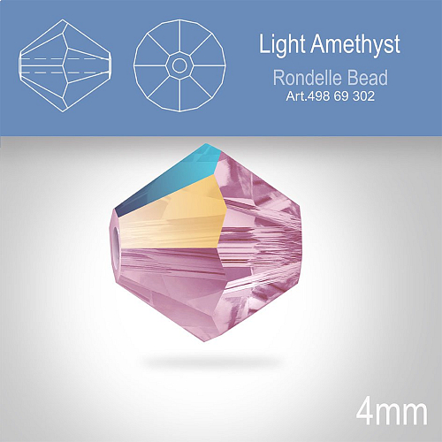 PRECIOSA Bicone MC BEAD (sluníčko) velikost 4mm. Barva LIGHT AMETHYST AB. Balení 30ks .
