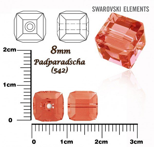 SWAROVSKI CUBE Beads 5601 barva PADPARADSCHA velikost 8mm.