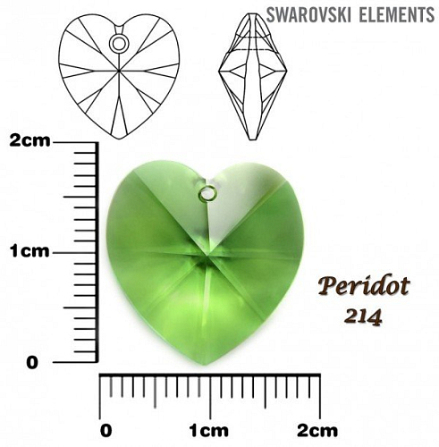 SWAROVSKI Heart Pendant barva PERIDOT velikost 18x17,5mm.