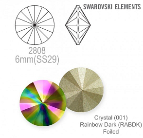 Swarovski RIVOLI 1122 barva Crystal (001) Rainbow Dark (RABDK) velikost 6mm