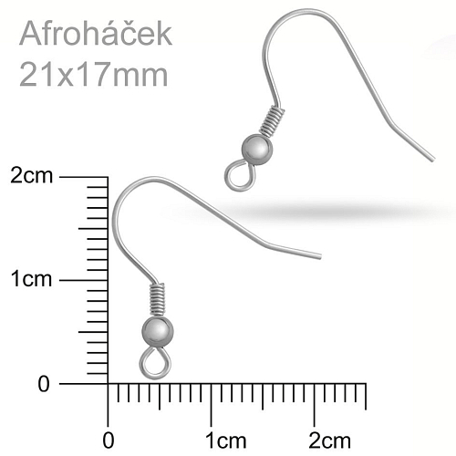 Afroháček s pružinkou a kuličkou . Barva platina. Velikost 21x17mm.