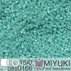 Korálky Miyuki Delica 15/0. Barva DBS 0166 Opaque Turquoise Green AB. Balení 2g.