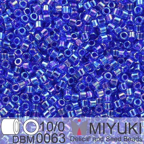 Korálky Miyuki Delica 10/0. Barva Cobalt Lined Sapphire AB  DBM0063. Balení 5g.