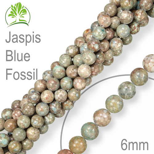 Korálky z minerálů Jaspis Blue Fossil přírodní polodrahokam. Velikost pr.6mm. Balení 12Ks.