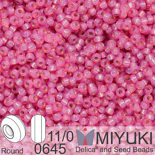 Korálky Miyuki Round 11/0. Barva 0645 Dyed Dark Rose Silverlined Alabaster. Balení 5g.
