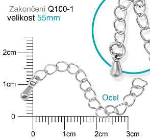 ZAKONČOVACÍ řetízek s přívěskem Q100-1. Velikost (délka) řetízku 55mm. Mat. Ocel.