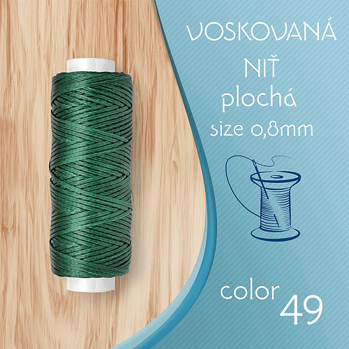 Voskovaná nit 0,8mm PLOCHÁ cívka 30m barva č.49 Medium Green